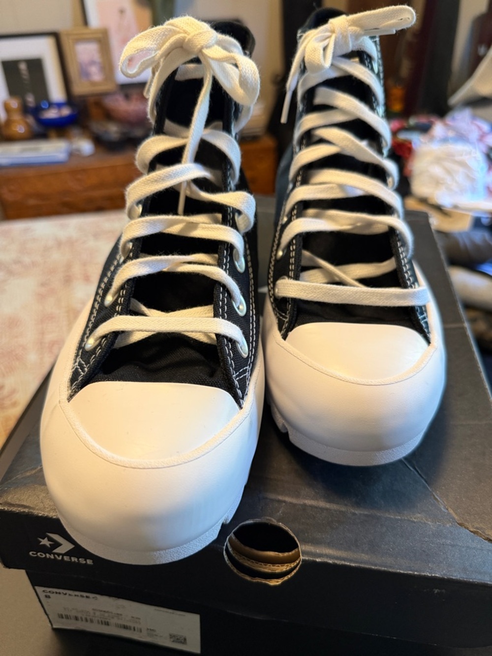 Converse Chuck All Star Lugged High Top Platform Sneakers in Black and White. - Picture 2 of 7